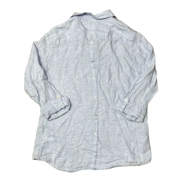 Sigrid Olsen Chambray Button Down Up Blouse Blue 100% Linen Casual Top Size L - Picture 3 of 12